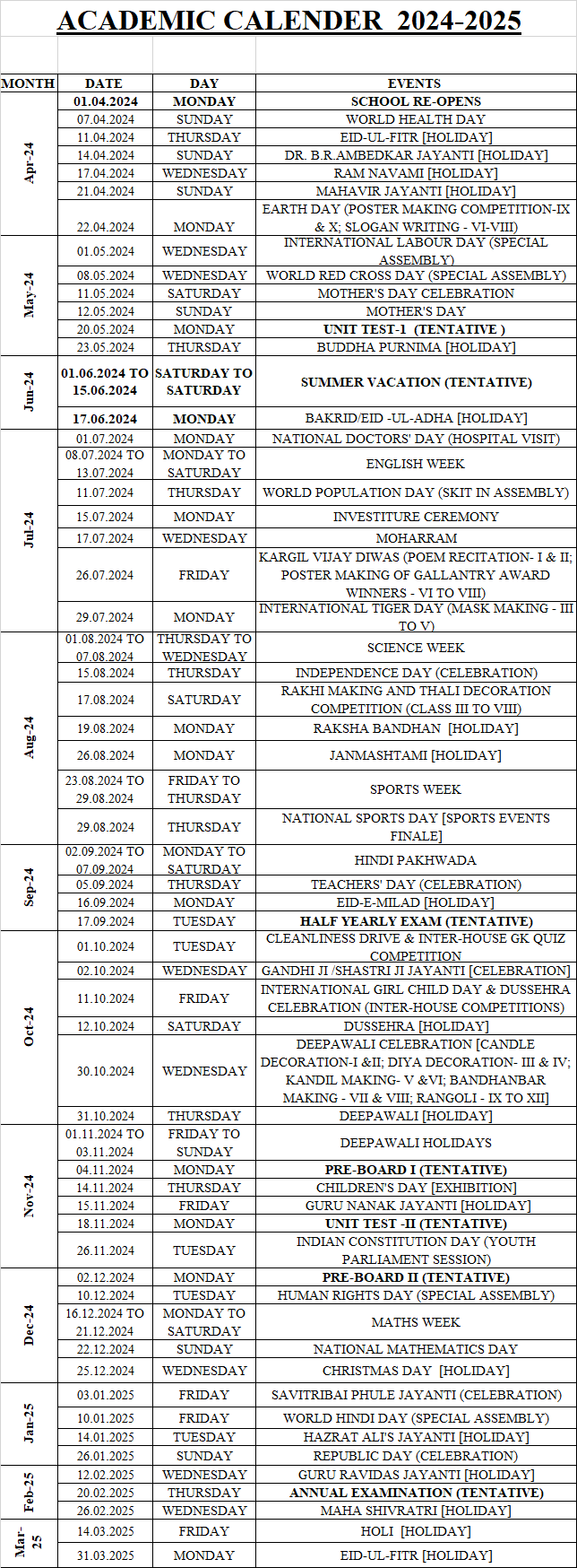 SCHOOL CALENDER CANNOT UPLOADED YET